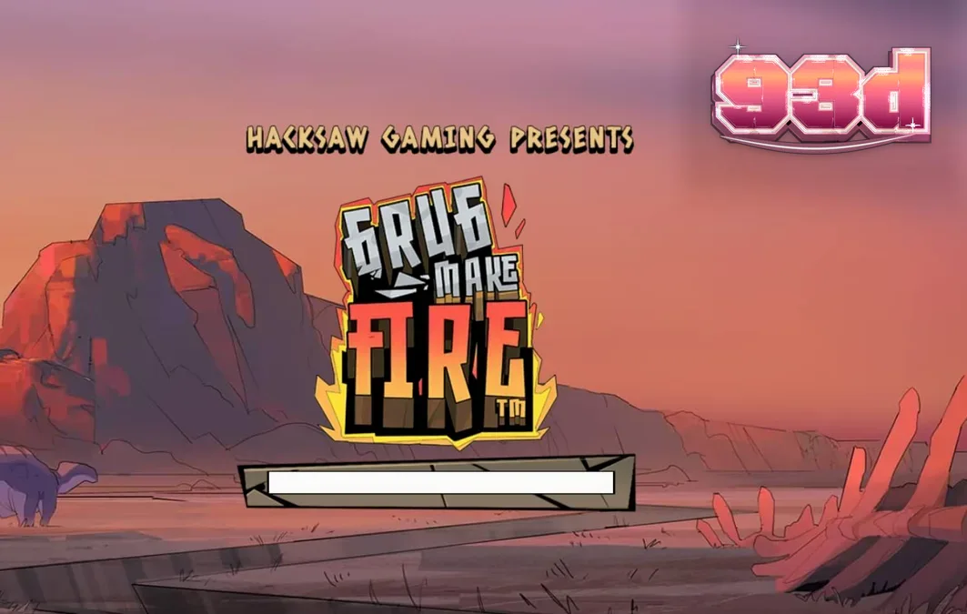 Grug, o personagem principal do slot Grug Make Fire, em um cenário pré-histórico com elementos de fogo.